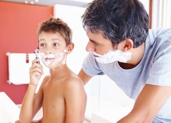 the father teaches the son to shave and enlarge the penis